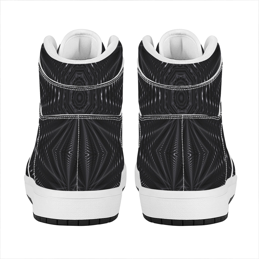 Black Kaleidoscope Print High Top Leather Sneakers