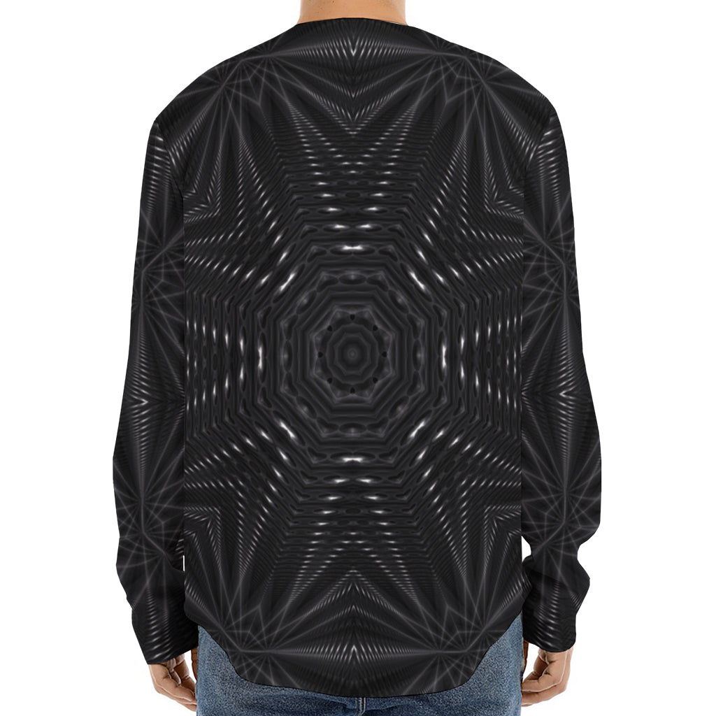 Black Kaleidoscope Print Long Sleeve Baseball Jersey