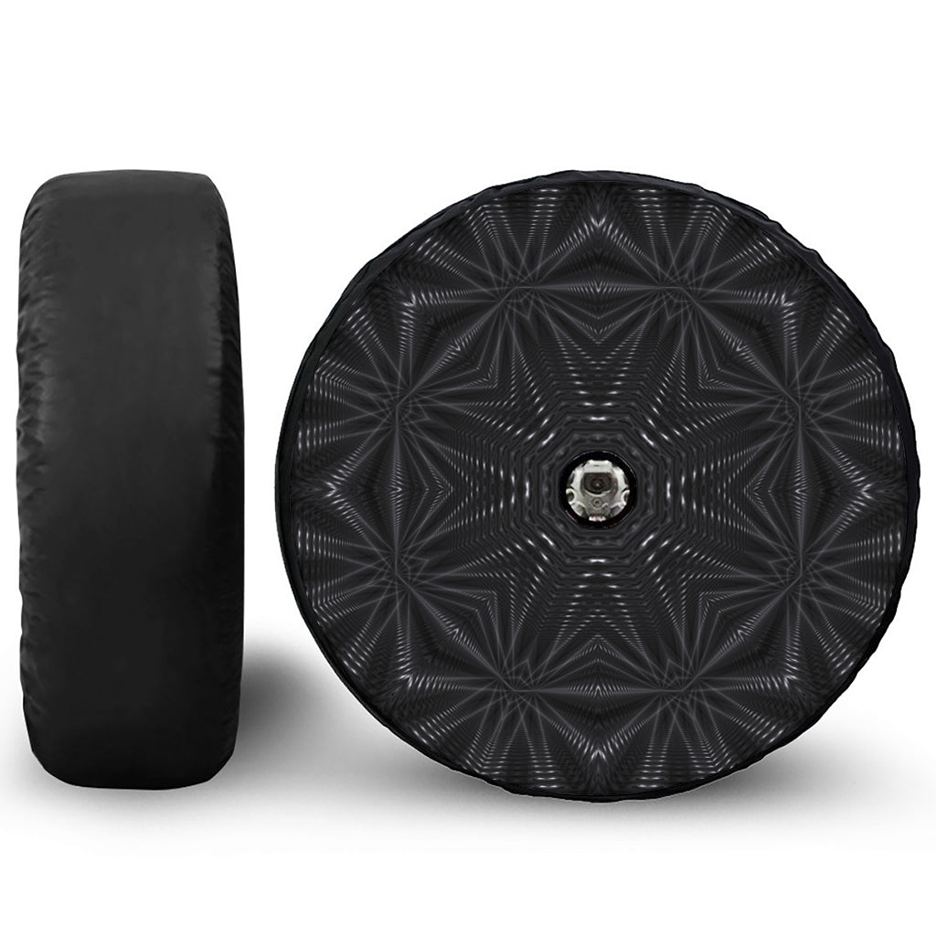 Black Kaleidoscope Print Tire Cover With Camera Hole