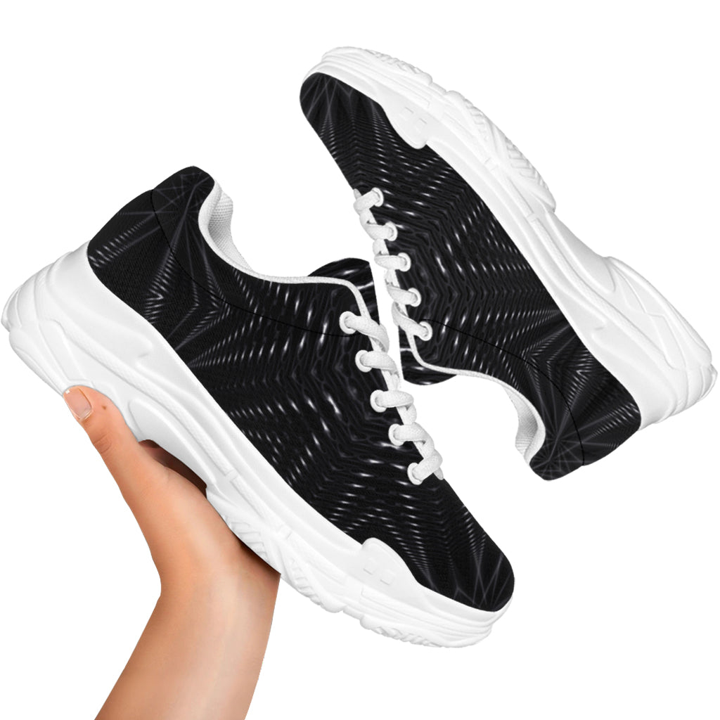 Black Kaleidoscope Print White Chunky Shoes