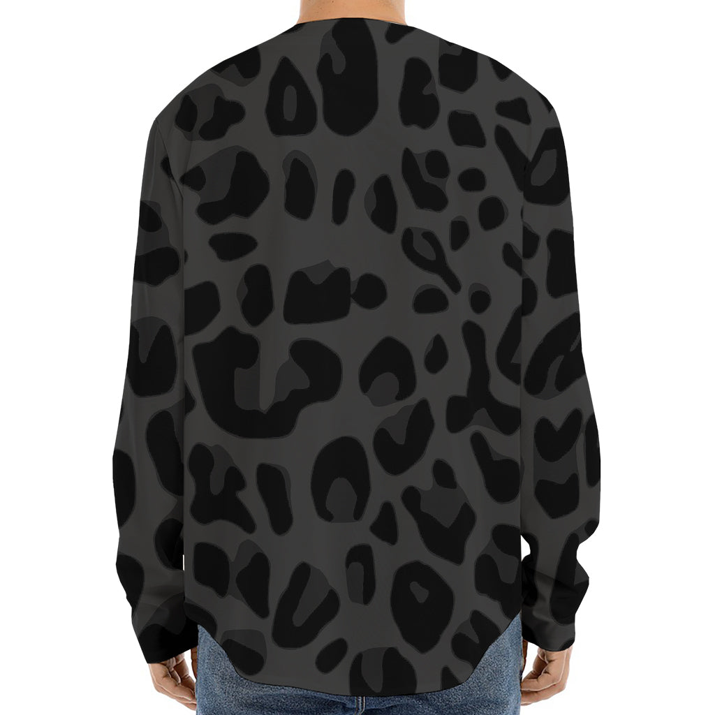 Black Leopard Print Long Sleeve Baseball Jersey