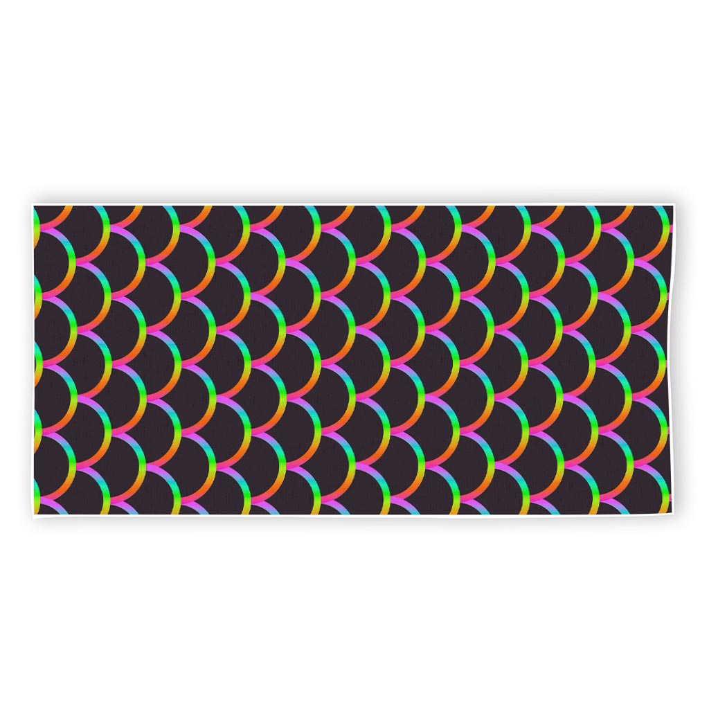 Black Mermaid Scales Pattern Print Beach Towel