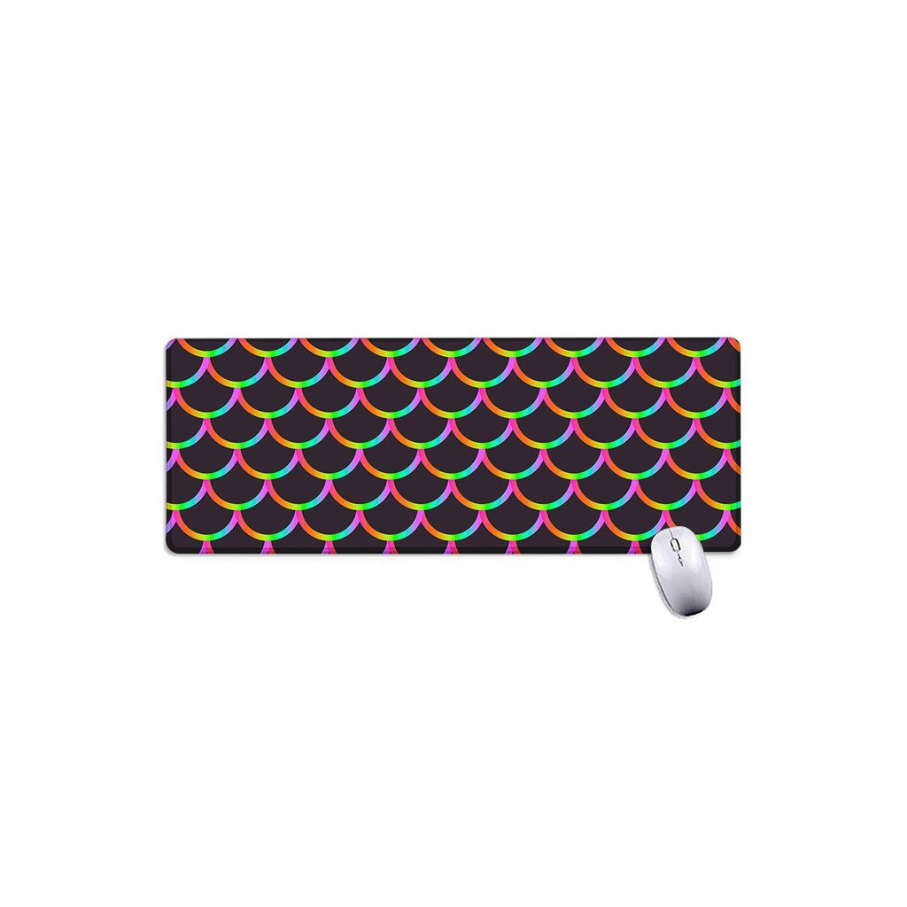 Black Mermaid Scales Pattern Print Extended Mouse Pad