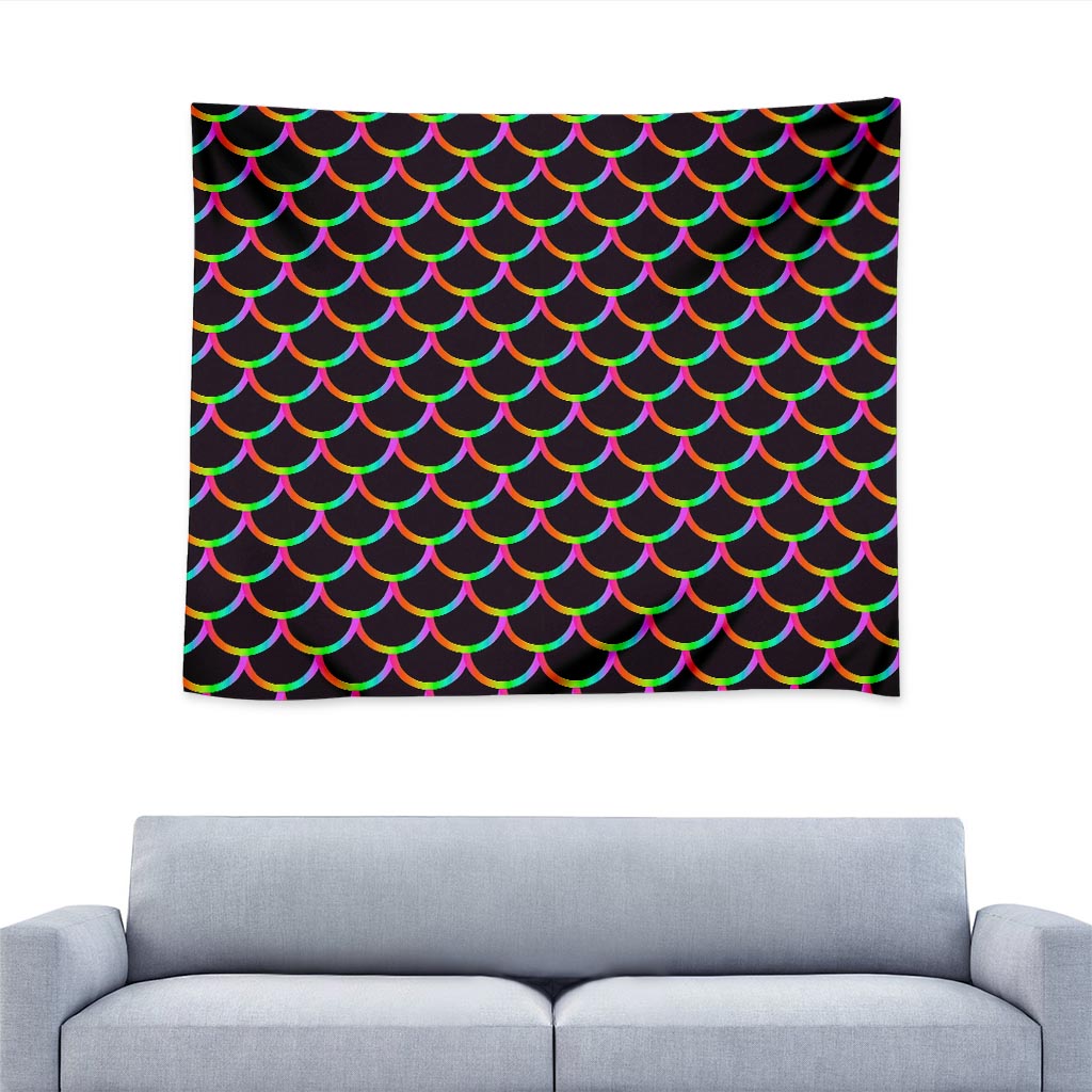 Black Mermaid Scales Pattern Print Tapestry