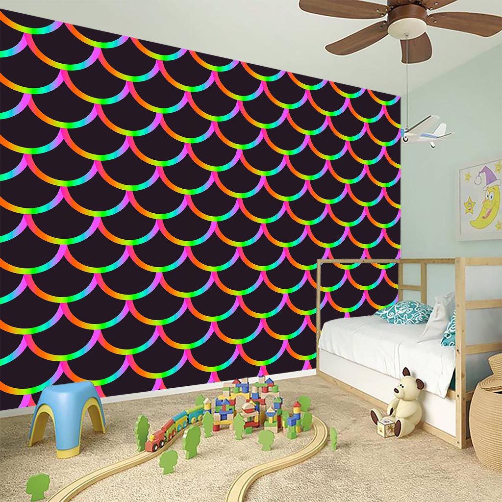Black Mermaid Scales Pattern Print Wall Sticker