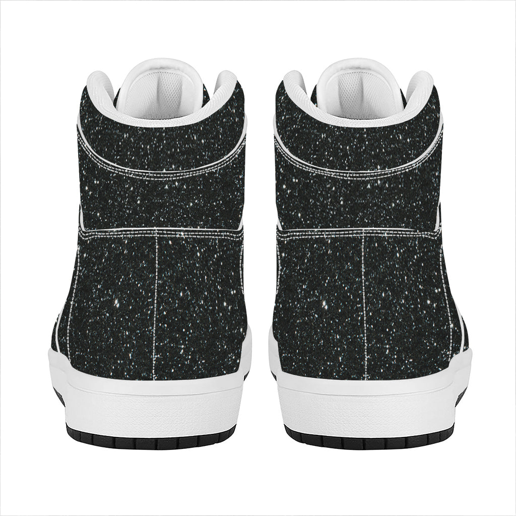Black (NOT Real) Glitter Print High Top Leather Sneakers