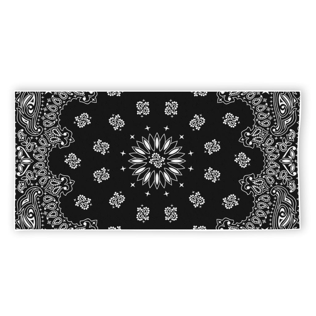 Black Paisley Bandana Print Beach Towel
