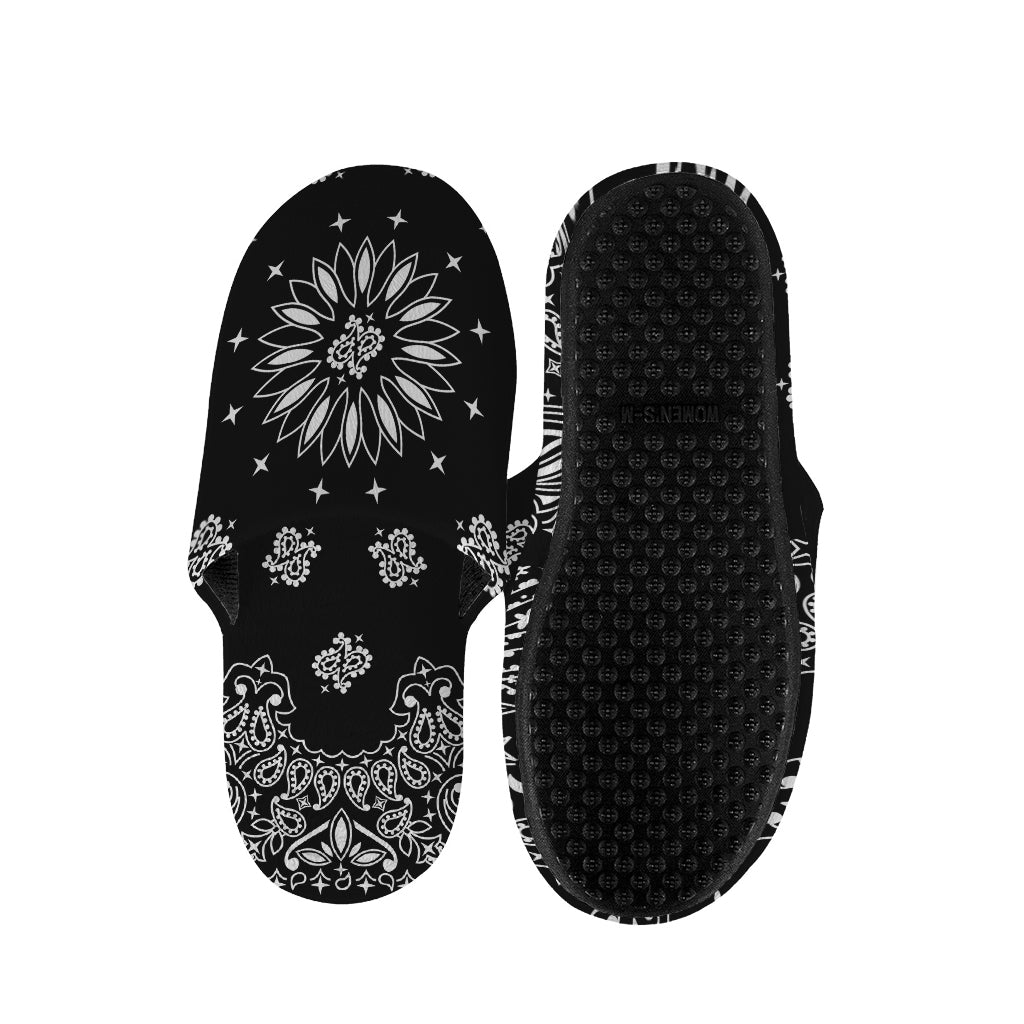 Black Paisley Bandana Print Slippers