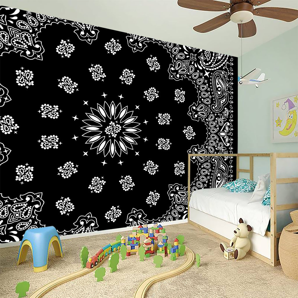 Black Paisley Bandana Print Wall Sticker