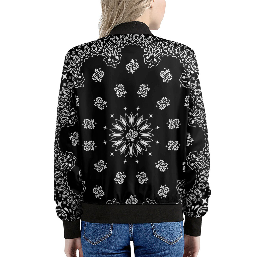 Black Paisley Bandana Print Women's Bomber Jacket