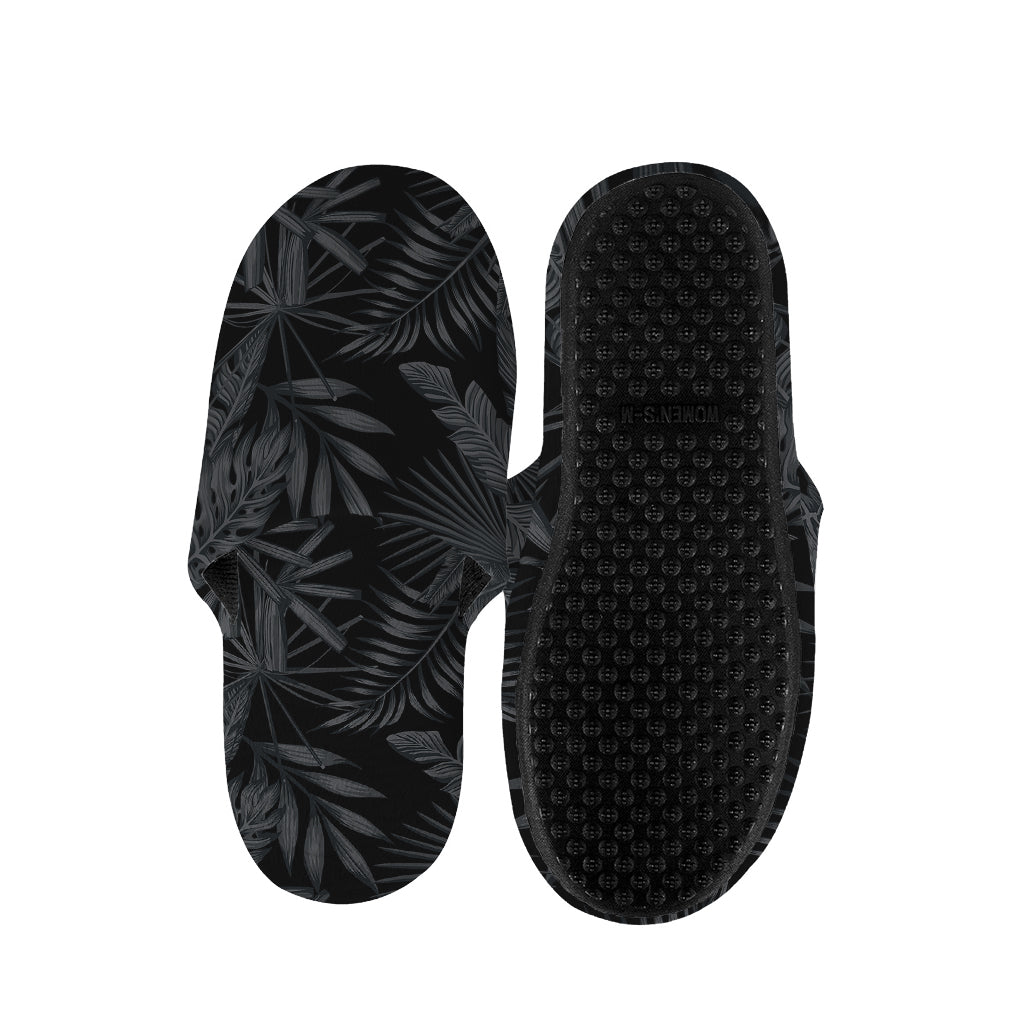 Black Palm Leaf Aloha Pattern Print Slippers