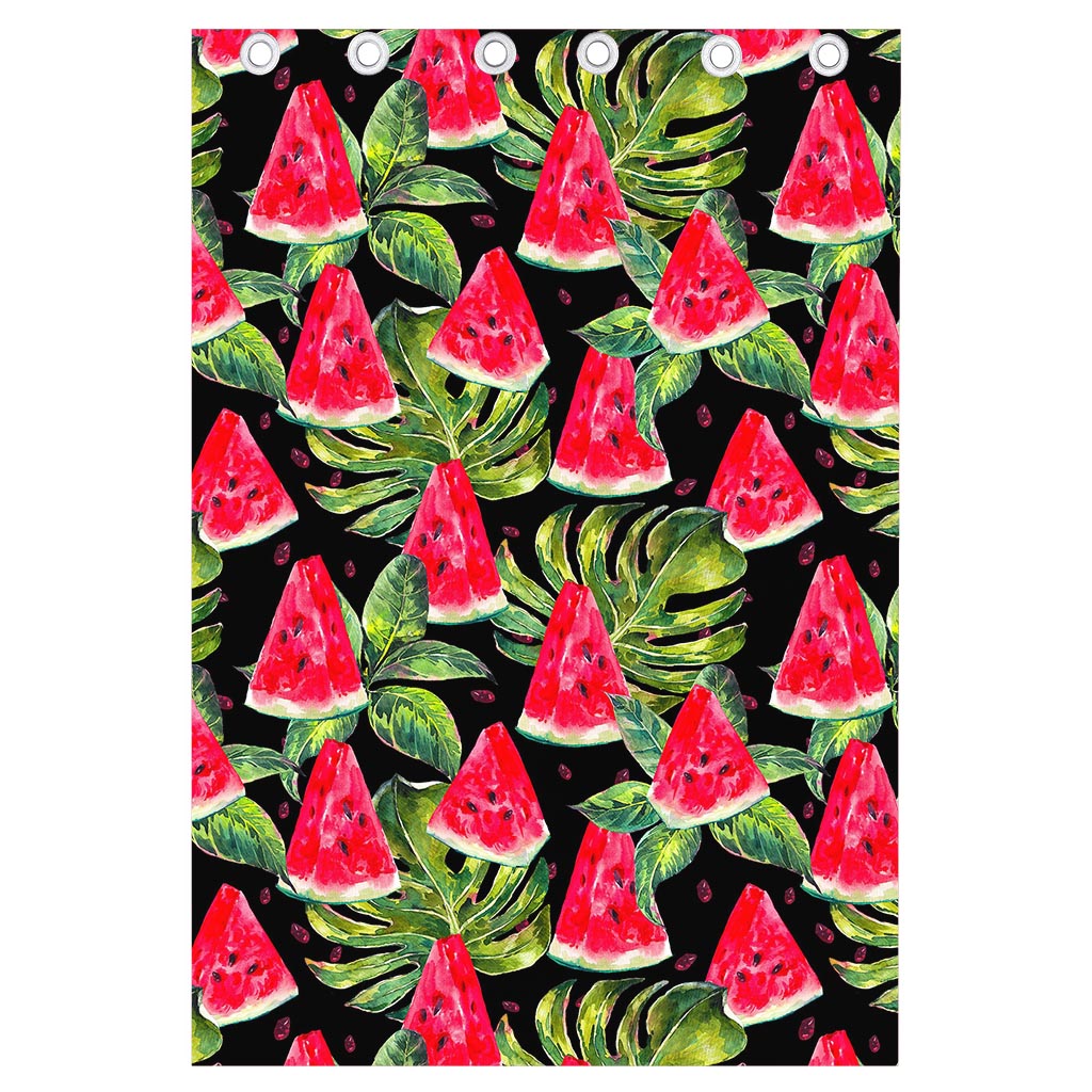 Black Palm Leaf Watermelon Pattern Print Curtain