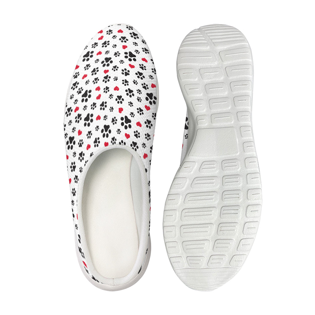 Black Paw And Heart Pattern Print Mesh Casual Shoes