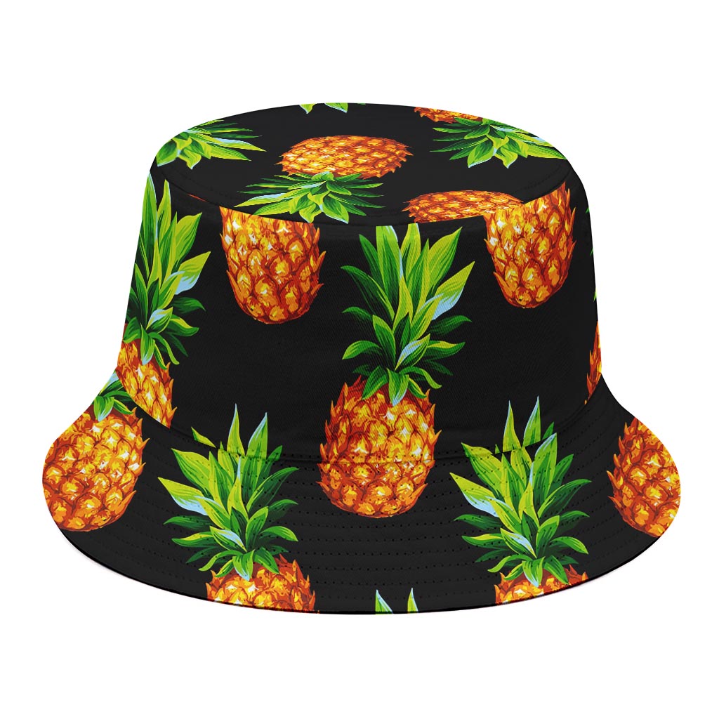Black Pineapple Pattern Print Bucket Hat