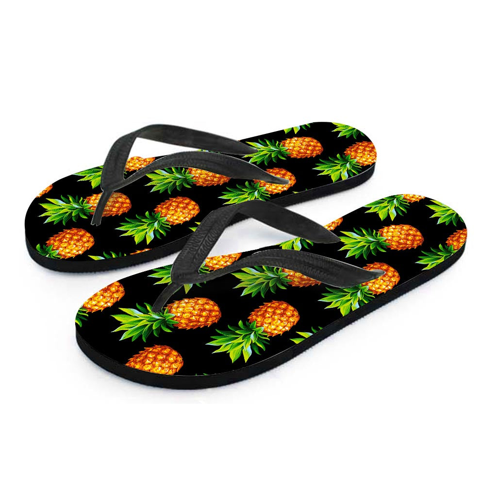 Black Pineapple Pattern Print Flip Flops