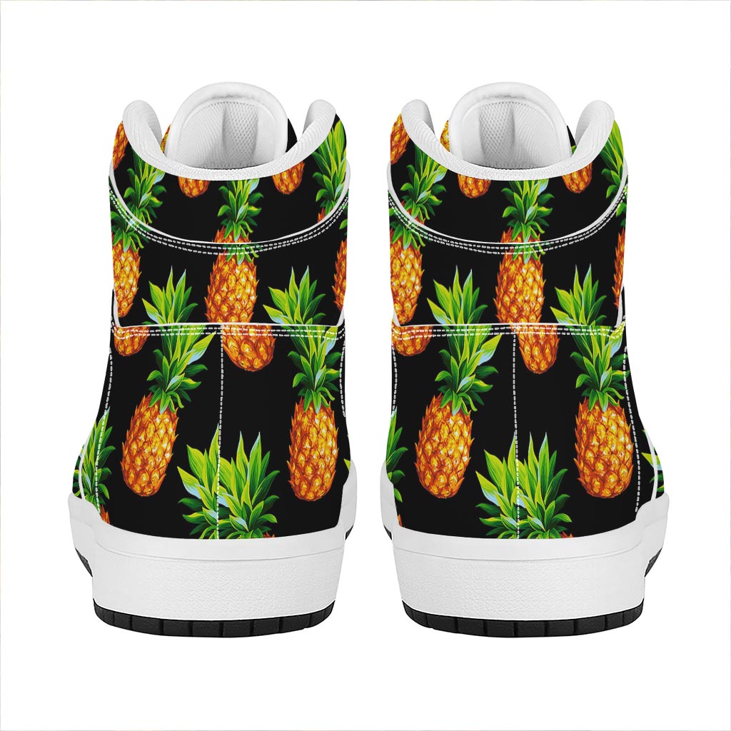 Black Pineapple Pattern Print High Top Leather Sneakers