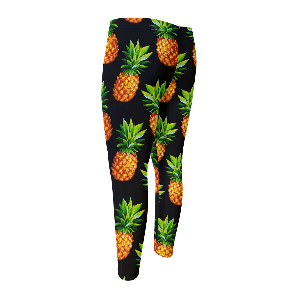 Black Pineapple Pattern Print Men's Compression Pants