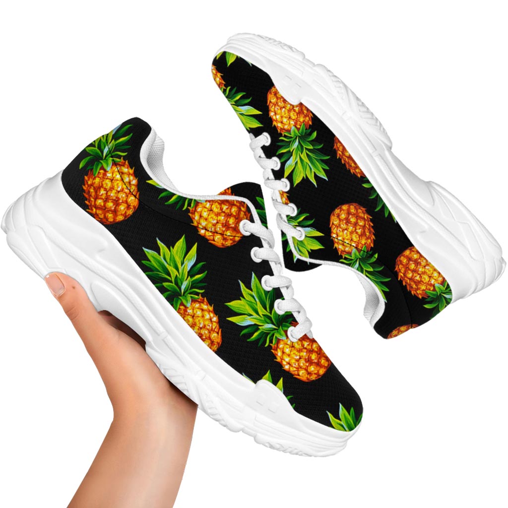 Black Pineapple Pattern Print White Chunky Shoes