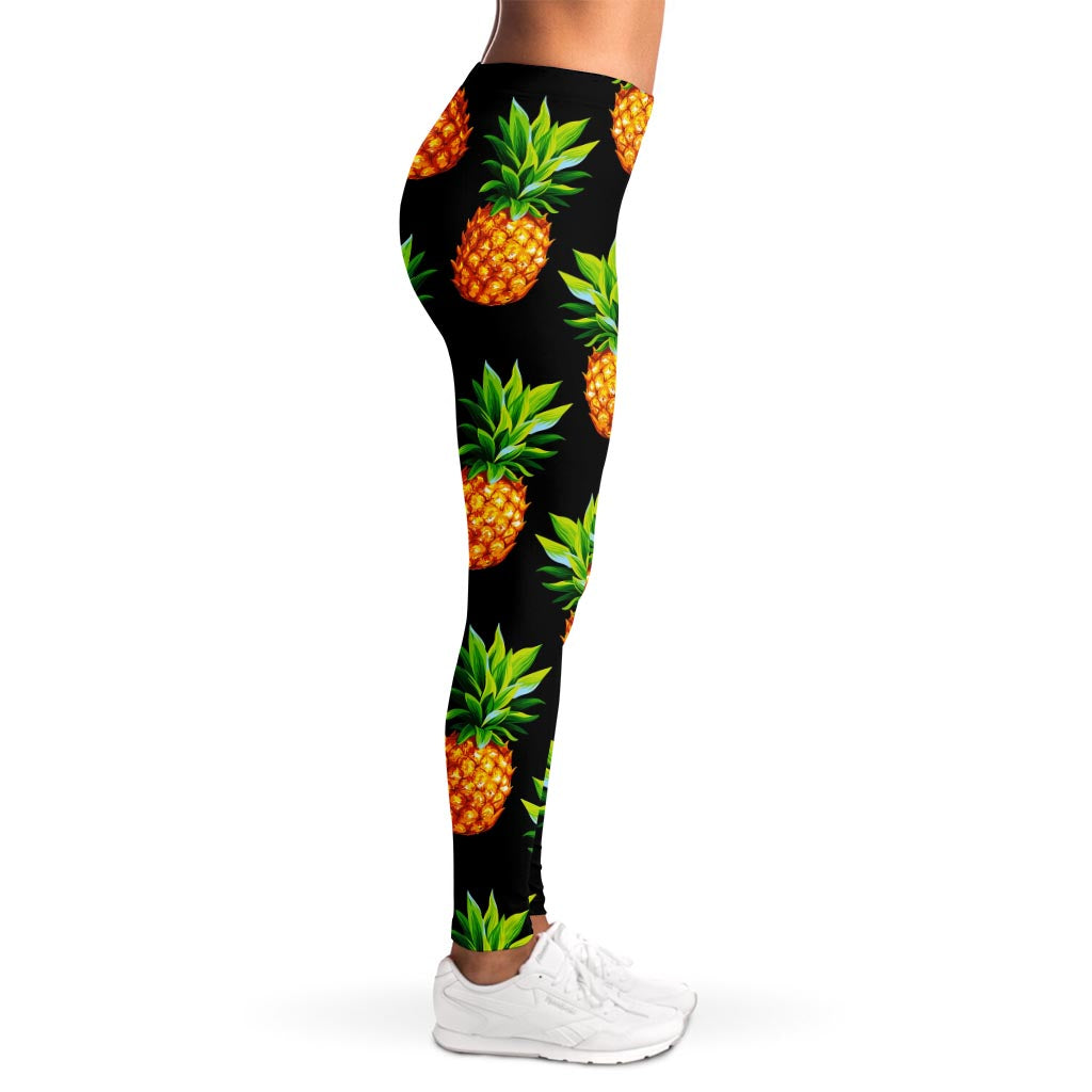 Black Pineapple Pattern Print Women's Leggings