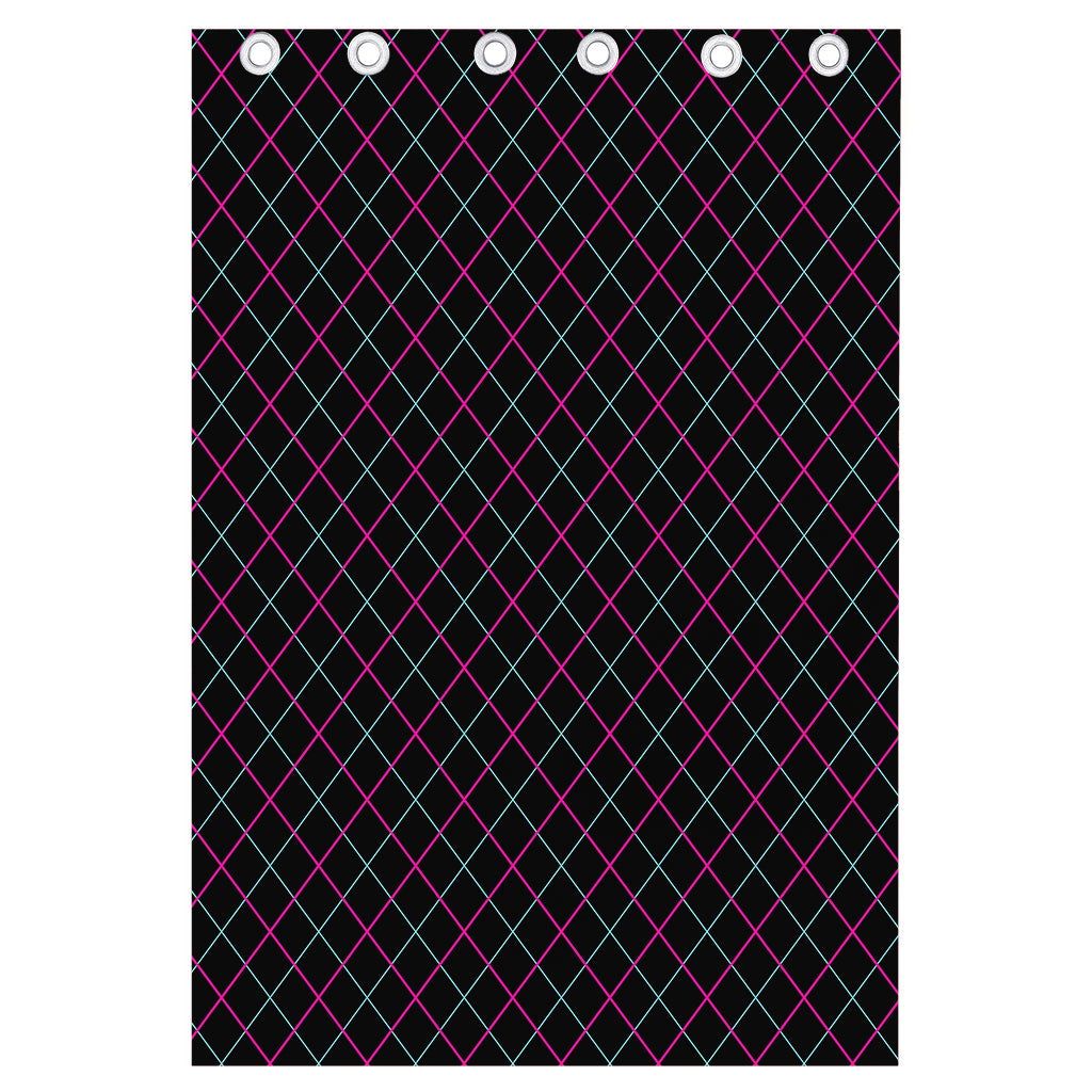 Black Pink And Blue Argyle Pattern Print Curtain