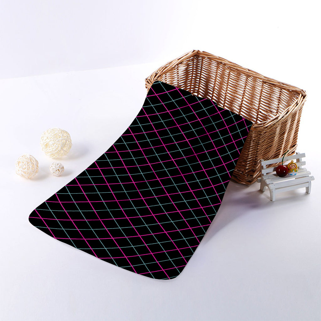 Black Pink And Blue Argyle Pattern Print Towel