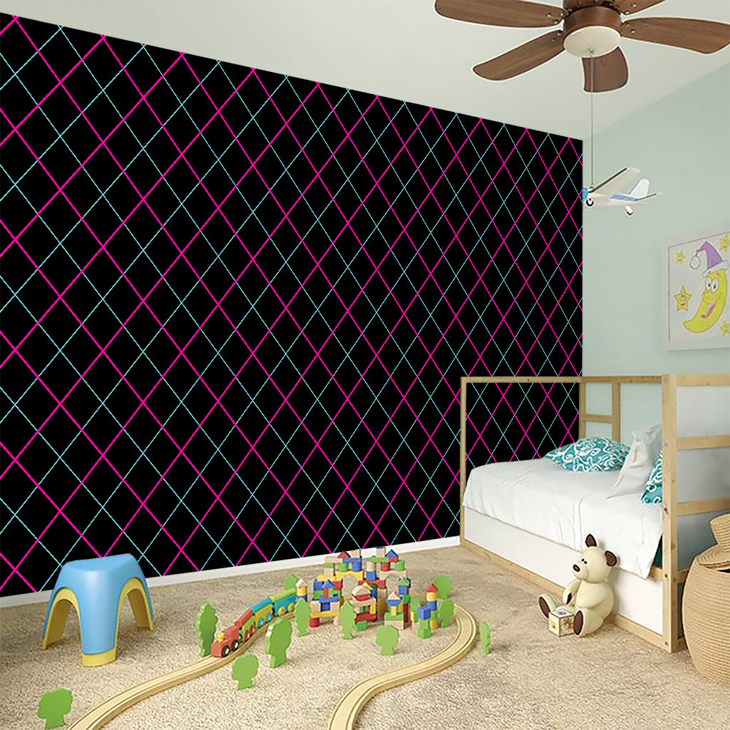 Black Pink And Blue Argyle Pattern Print Wall Sticker