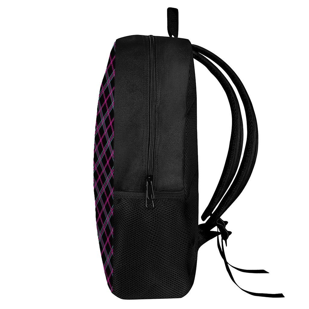 Black Pink And Blue Tartan Pattern Print 17 Inch Backpack