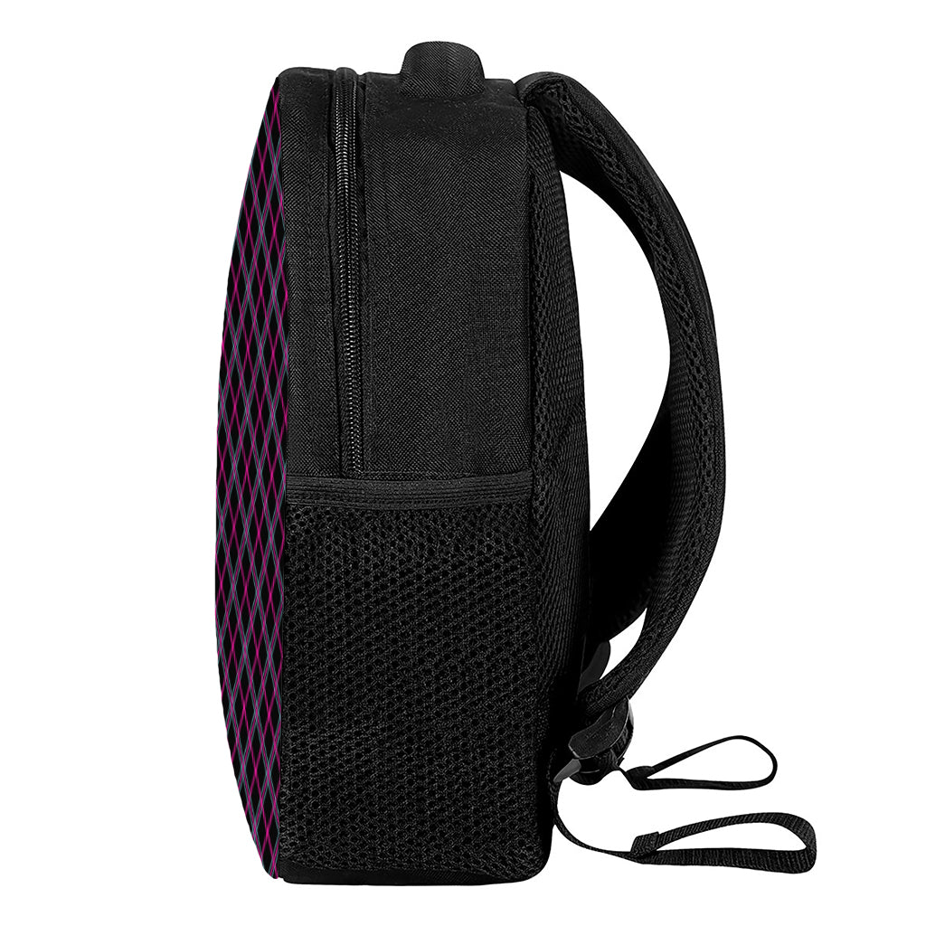 Black Pink And Blue Tartan Pattern Print Casual Backpack
