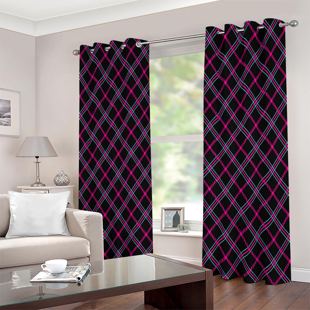 Black Pink And Blue Tartan Pattern Print Extra Wide Grommet Curtains