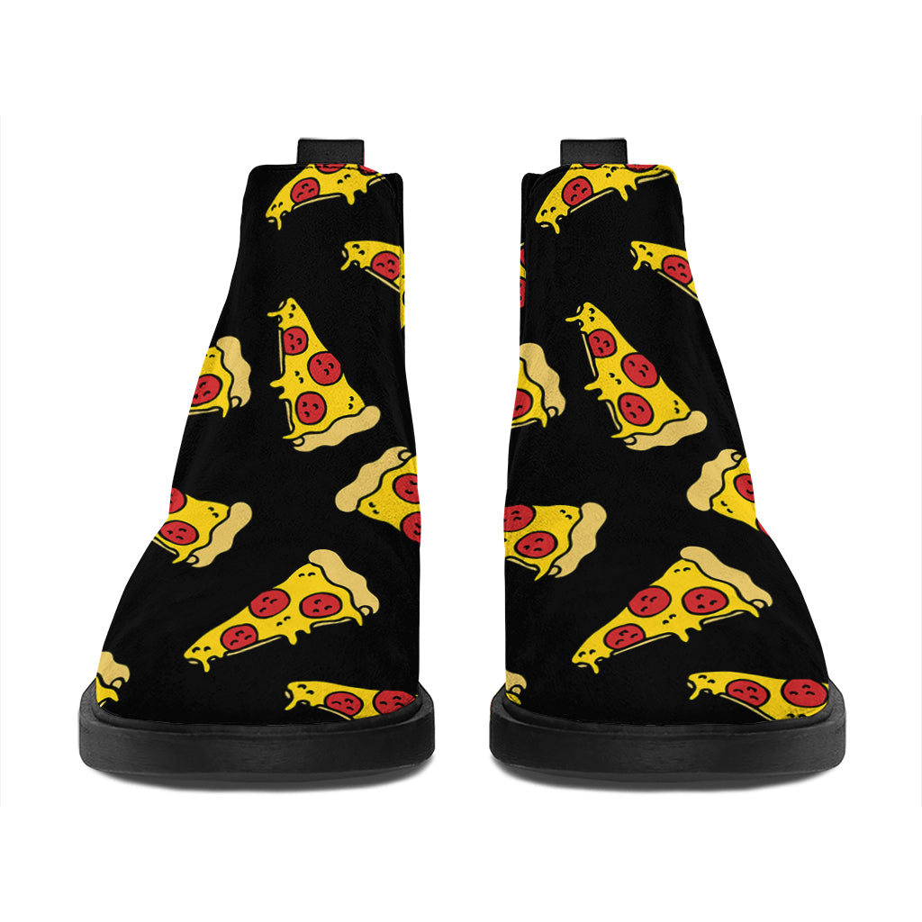 Black Pizza Pattern Print Flat Ankle Boots