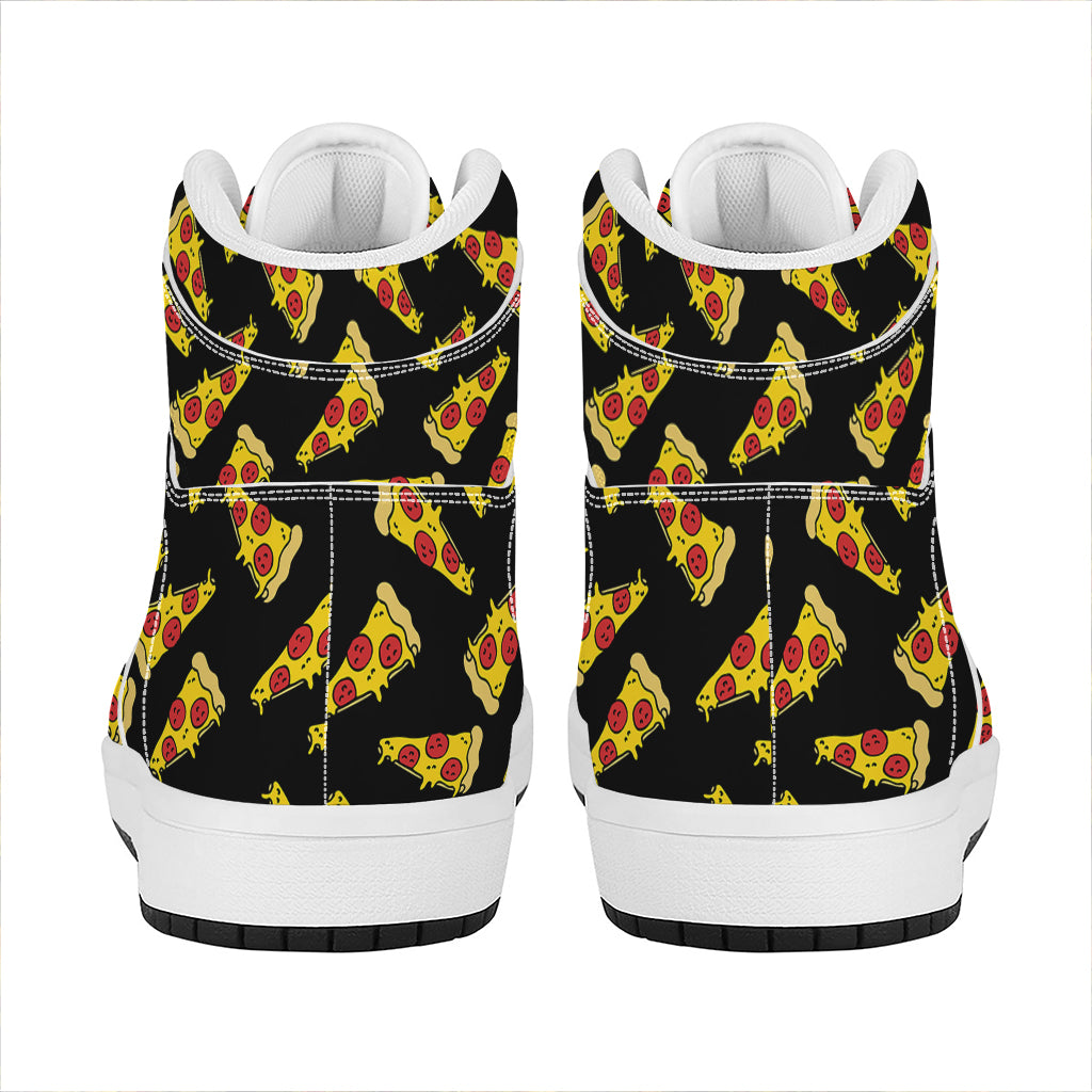 Black Pizza Pattern Print High Top Leather Sneakers