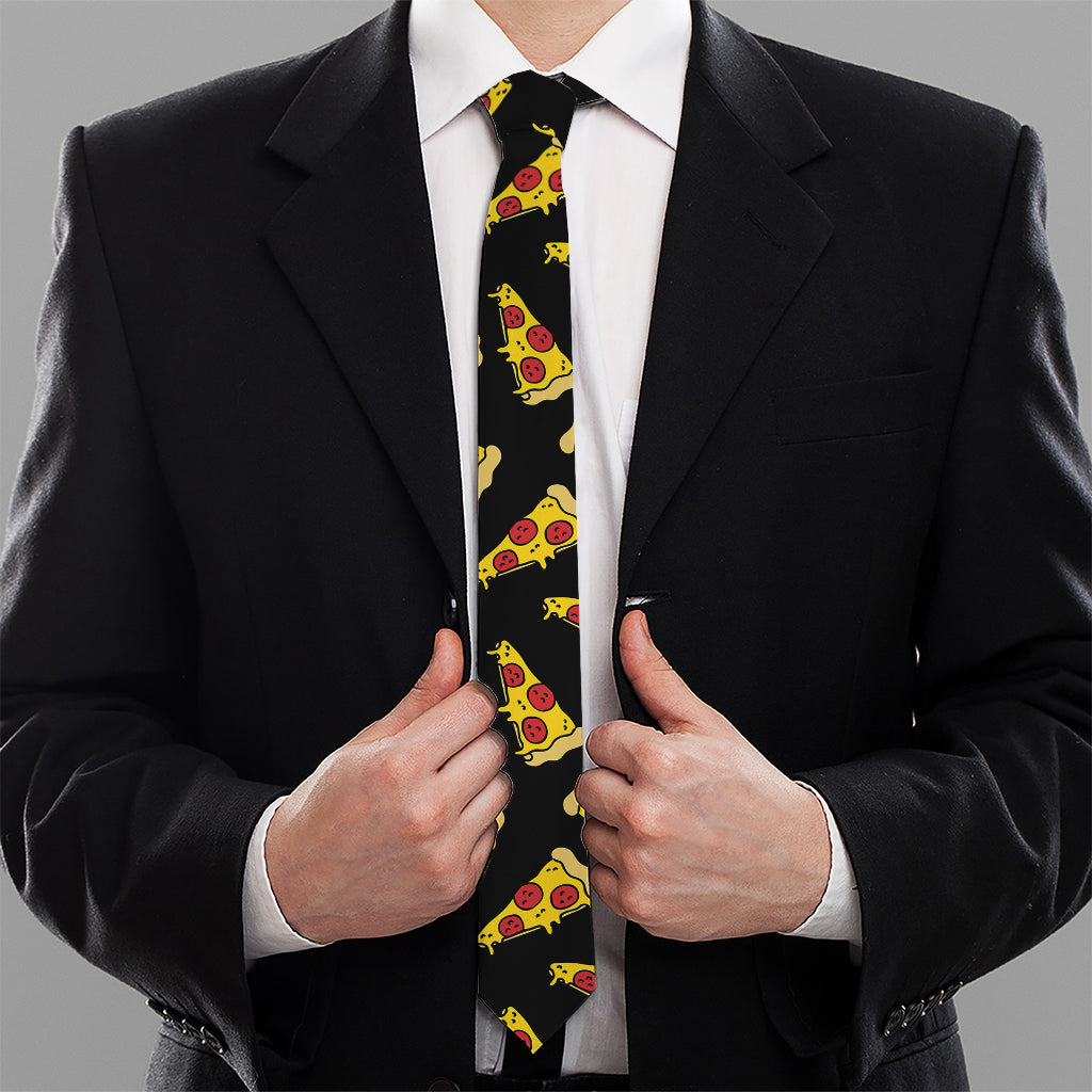 Black Pizza Pattern Print Necktie