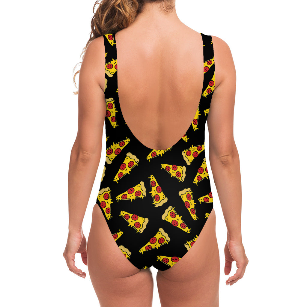 Black Pizza Pattern Print One Piece Swimsuit