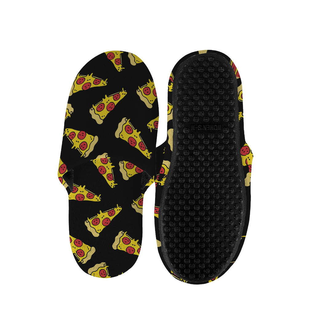 Black Pizza Pattern Print Slippers