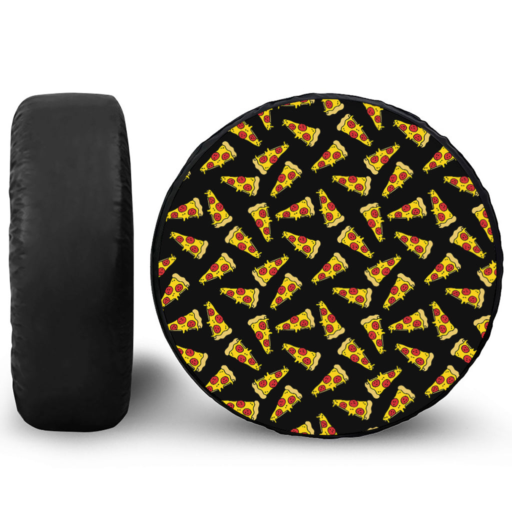 Black Pizza Pattern Print Tire Cover