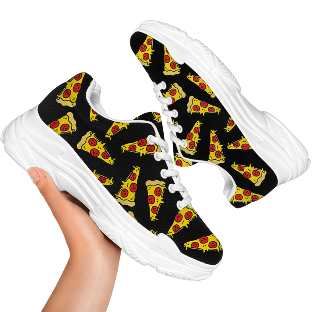 Black Pizza Pattern Print White Chunky Shoes