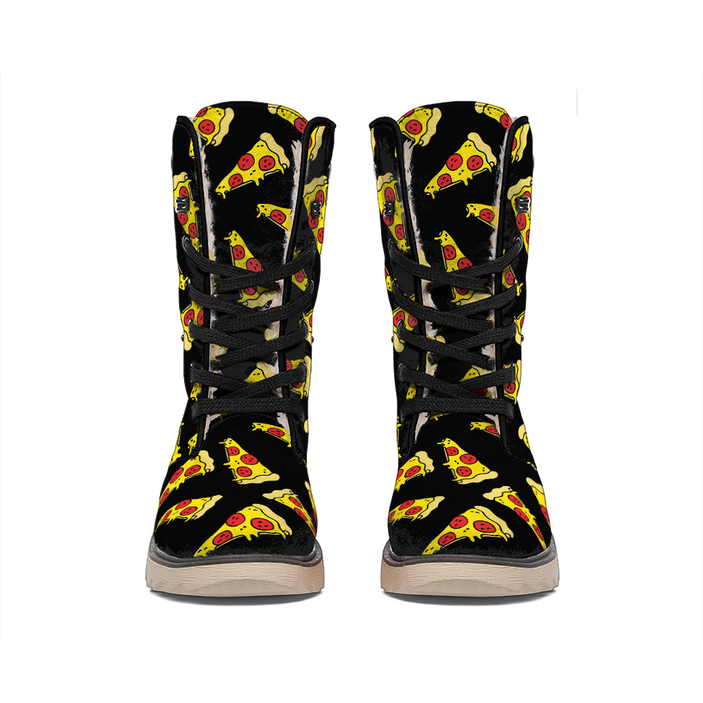 Black Pizza Pattern Print Winter Boots