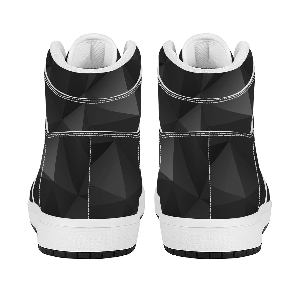 Black Polygonal Geometric Print High Top Leather Sneakers