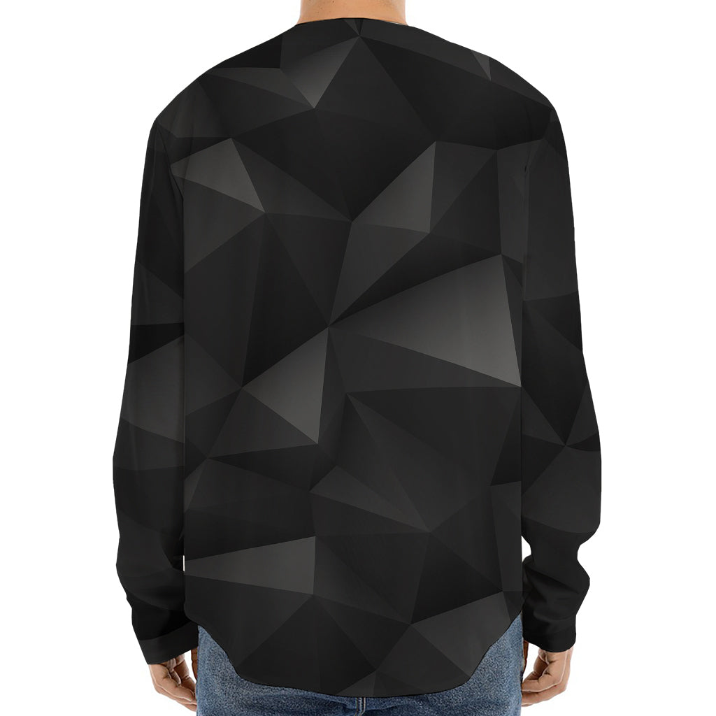 Black Polygonal Geometric Print Long Sleeve Baseball Jersey