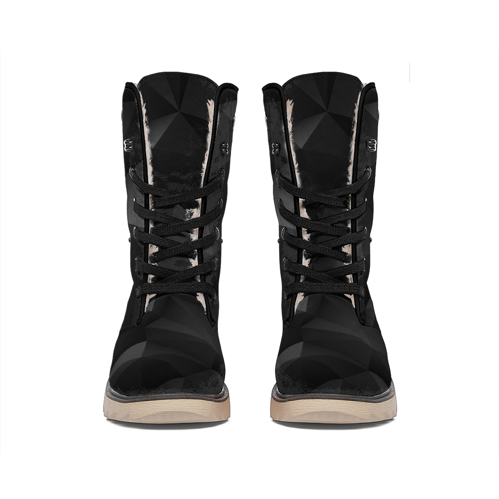 Black Polygonal Geometric Print Winter Boots