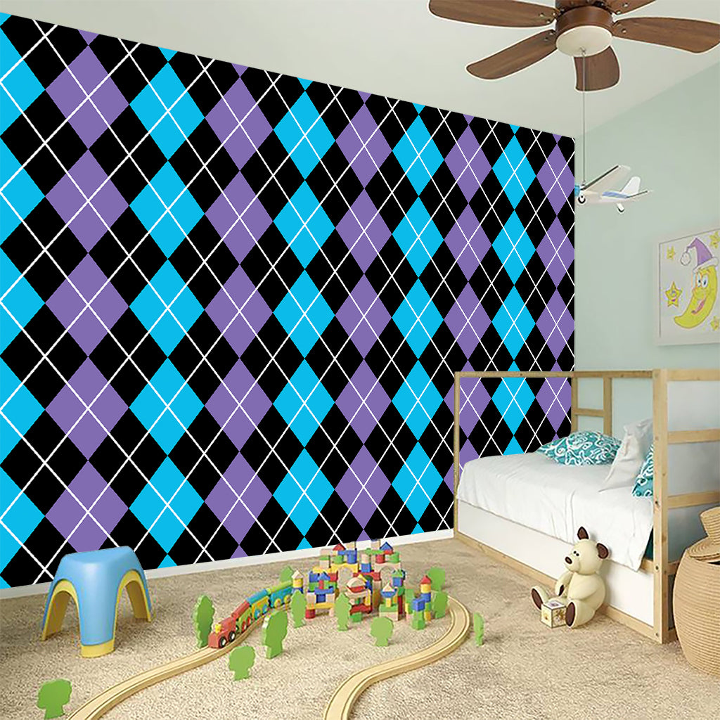 Black Purple And Blue Argyle Print Wall Sticker