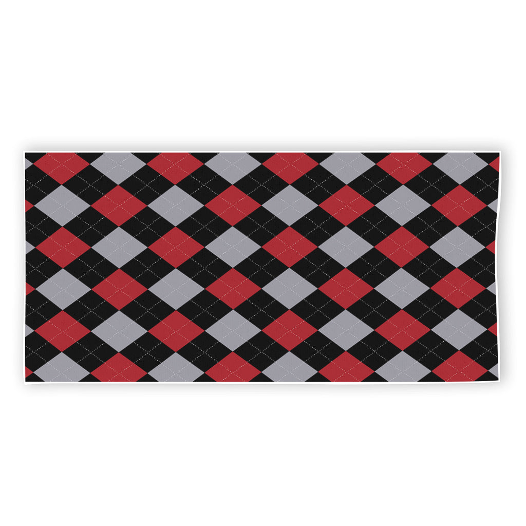 Black Red And Grey Argyle Pattern Print Beach Towel