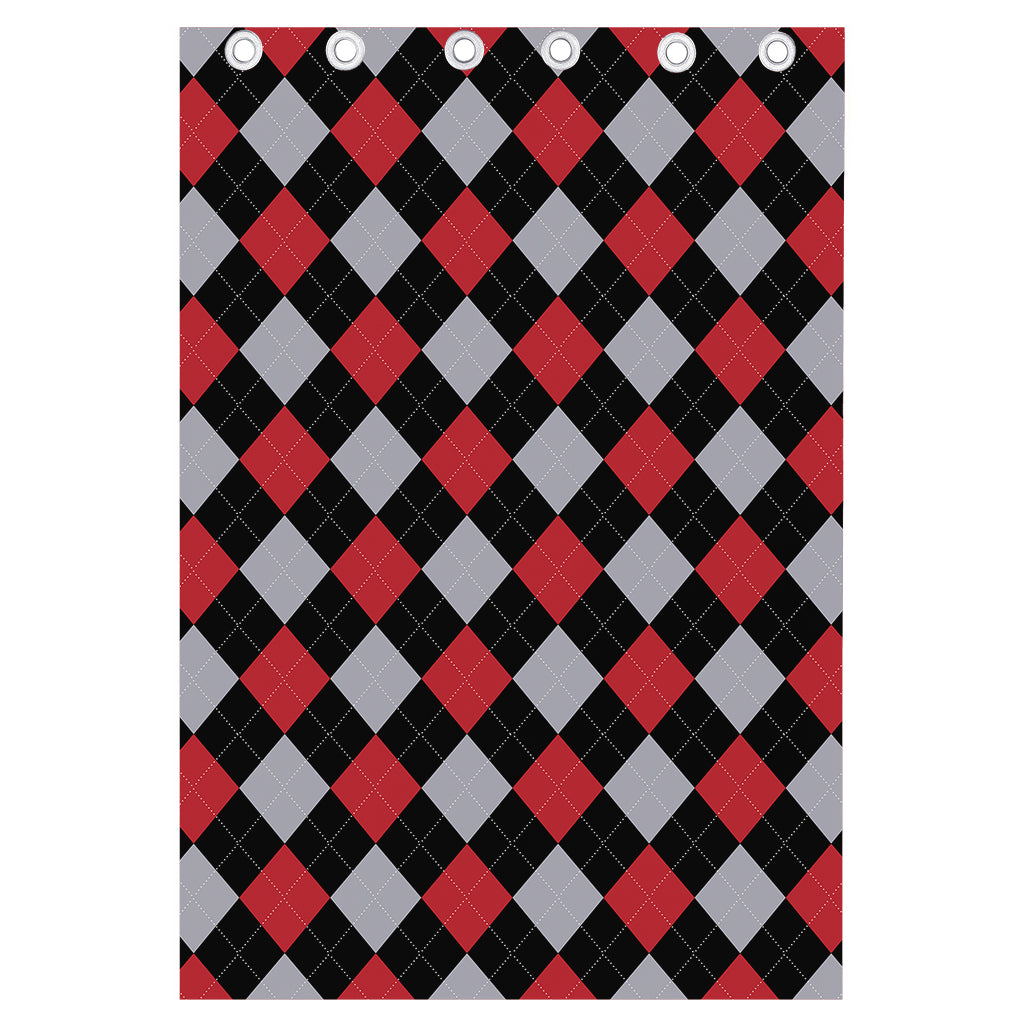 Black Red And Grey Argyle Pattern Print Curtain