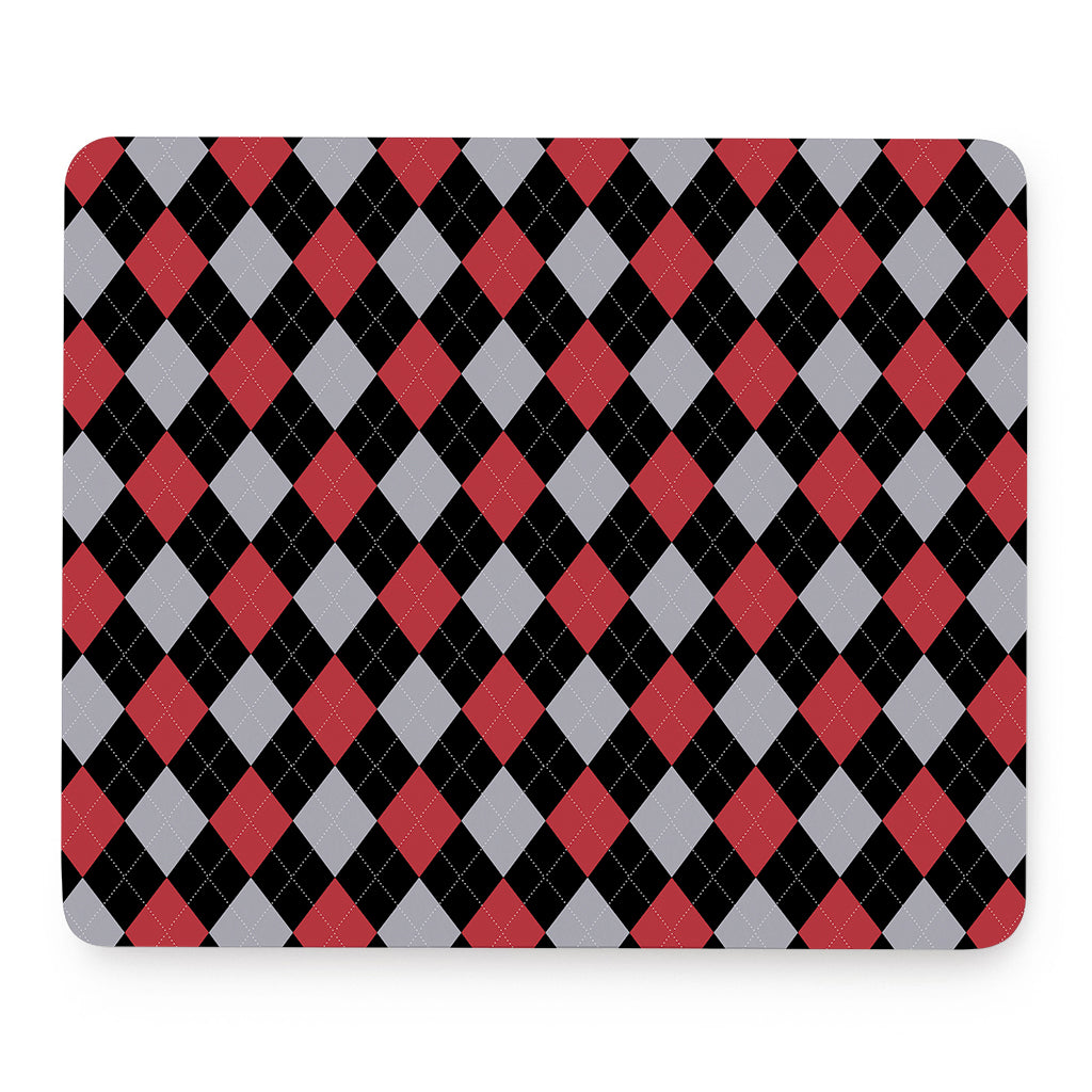 Black Red And Grey Argyle Pattern Print Mouse Pad