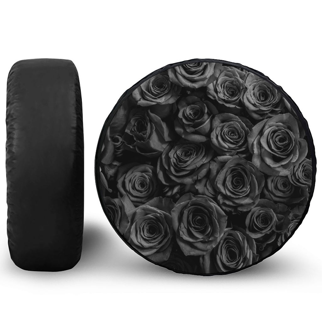 Black Rose Print Leather Spare Tire Cover