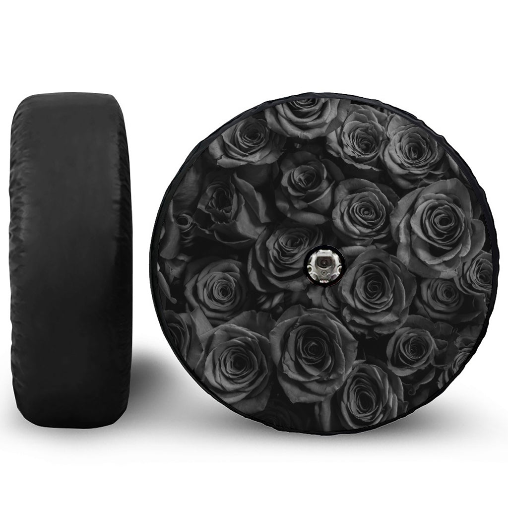 Black Rose Print Tire Cover With Camera Hole