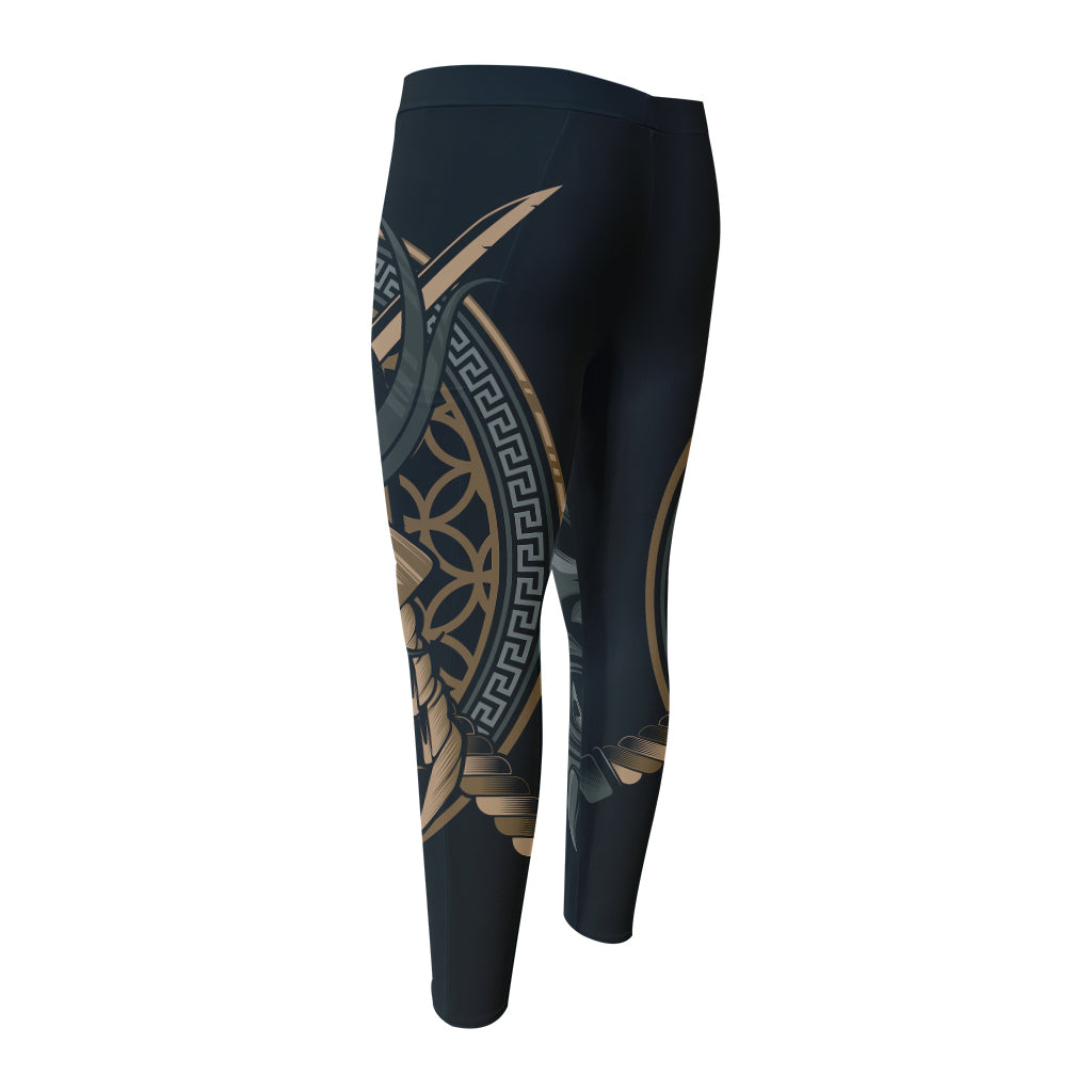 Black Samurai Mask Print Men's Compression Pants