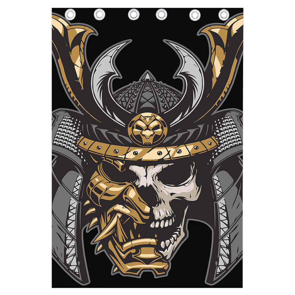 Black Samurai Skull Print Curtain