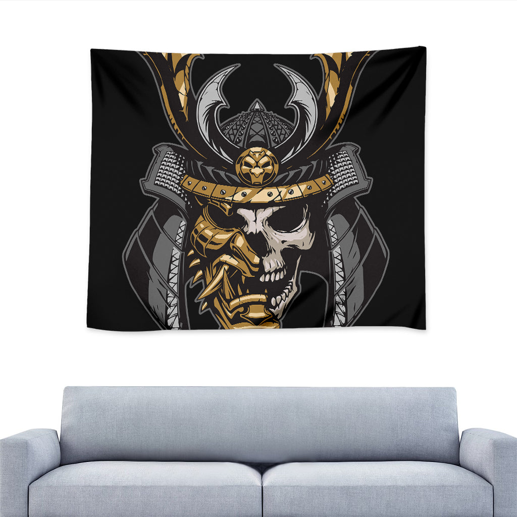 Black Samurai Skull Print Tapestry