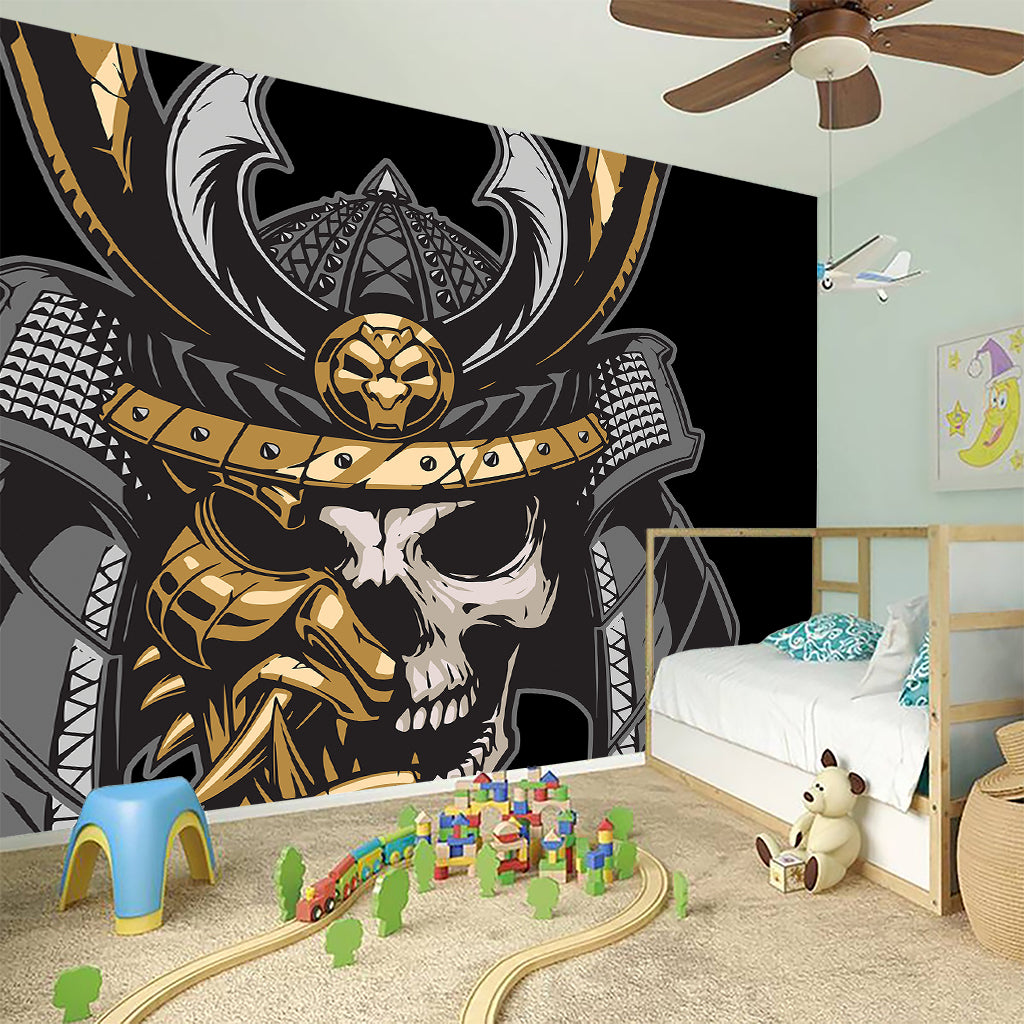 Black Samurai Skull Print Wall Sticker